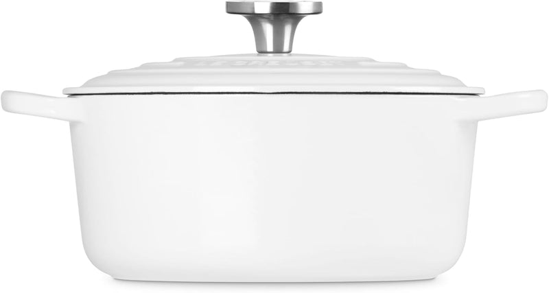 Le Creuset 4 1/2 Qt. Enameled Cast Iron Signature Round Dutch Oven w/Crucible SS Knob - White