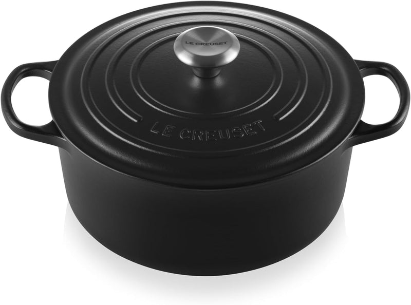 Le Creuset 5 1/2 Qt. Enameled Cast Iron Signature Round Dutch Oven w/Stainless Steel Knob - Licorice- Personalized Engraving Available
