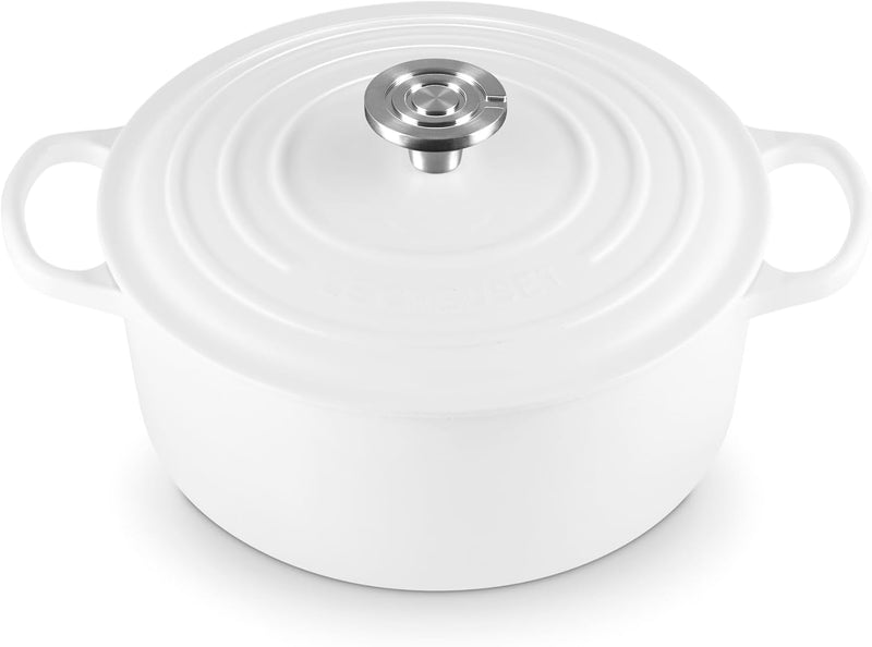 Le Creuset 5 1/2 Qt. Enameled Cast Iron Signature Round Dutch Oven w/Crucible SS Knob - White