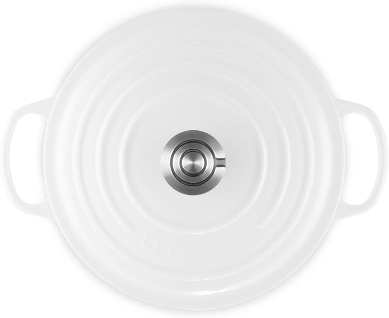 Le Creuset 5 1/2 Qt. Enameled Cast Iron Signature Round Dutch Oven w/Crucible SS Knob - White