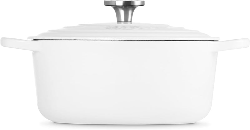 Le Creuset 5 1/2 Qt. Enameled Cast Iron Signature Round Dutch Oven w/Crucible SS Knob - White