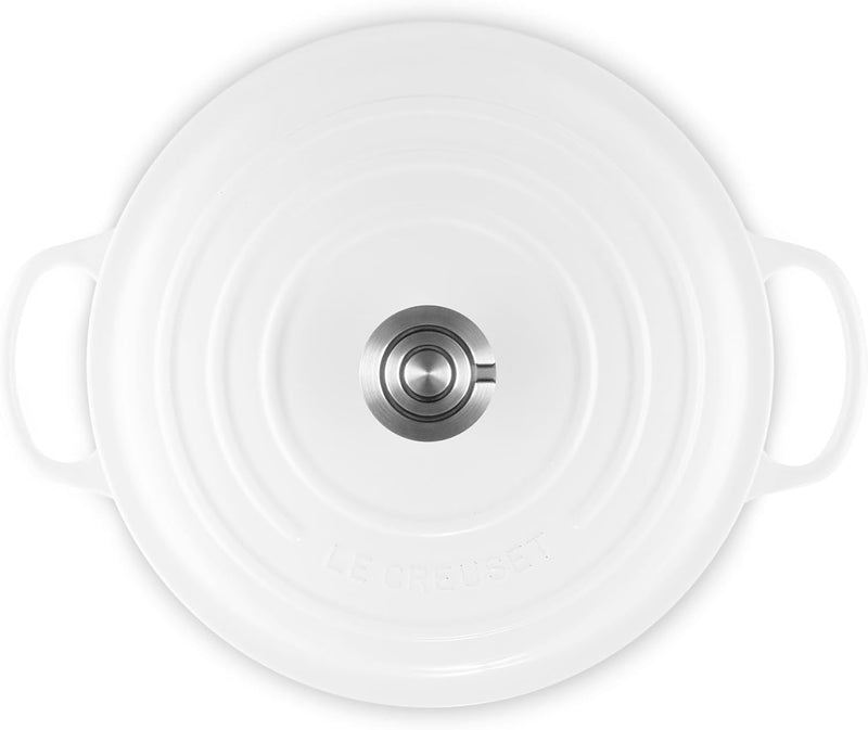 Le Creuset 7 1/4 Qt.  Enameled Cast Iron Signature Round Dutch Oven w/Crucible SS Knob - White