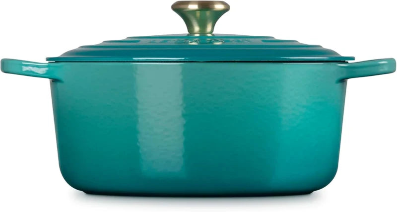 Le Creuset 7 1/4 Qt.  Enameled Cast Iron Signature Round Dutch Oven w/Light Gold Knob - Riviera- Personalized Engraving Available