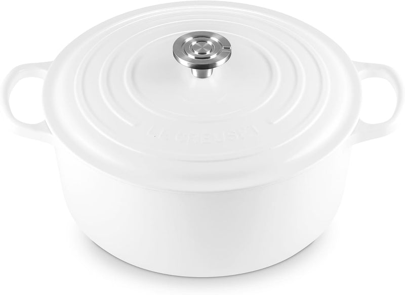Le Creuset 9 Qt. Enameled Cast Iron Signature Round Dutch Oven w/Crucible SS Knob - White