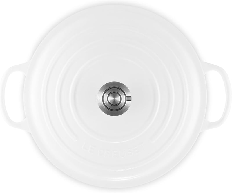 Le Creuset 9 Qt. Enameled Cast Iron Signature Round Dutch Oven w/Crucible SS Knob - White