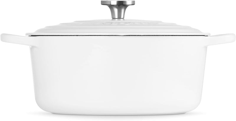 Le Creuset 9 Qt. Enameled Cast Iron Signature Round Dutch Oven w/Crucible SS Knob - White