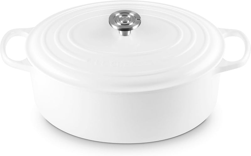 Le Creuset 9 1/2 Qt. Signature Oval Dutch Oven w/Crucible SS Knob - White