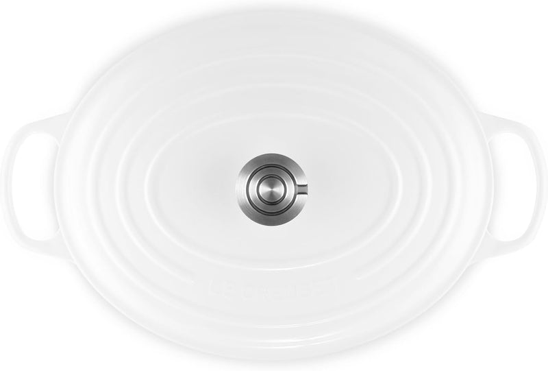 Le Creuset 9 1/2 Qt. Signature Oval Dutch Oven w/Crucible SS Knob - White