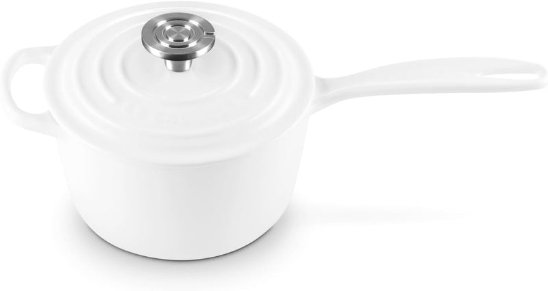 Le Creuset 1 3/4 Qt. Signature Saucepan w/Crucible SS Knob - White