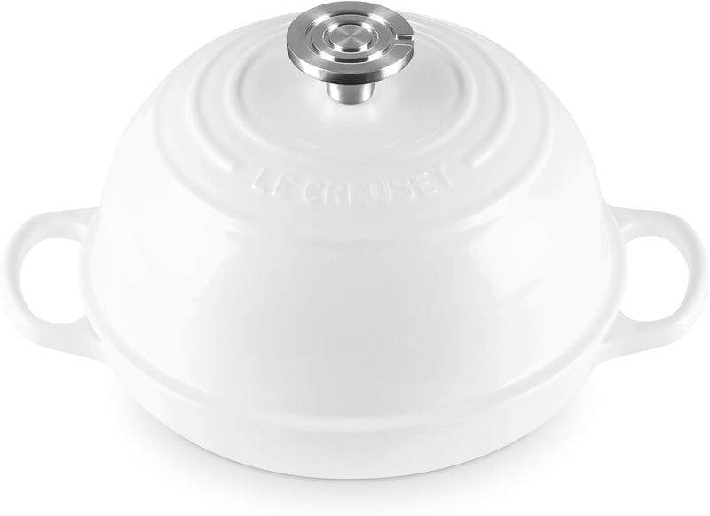 Le Creuset 9 1/2" (1 3/4 Qt.) Enameled Cast Iron Signature Round Bread Oven w/Crucible SS Knob - White