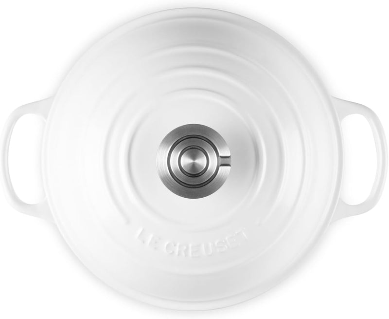 Le Creuset 9 1/2" (1 3/4 Qt.) Enameled Cast Iron Signature Round Bread Oven w/Crucible SS Knob - White