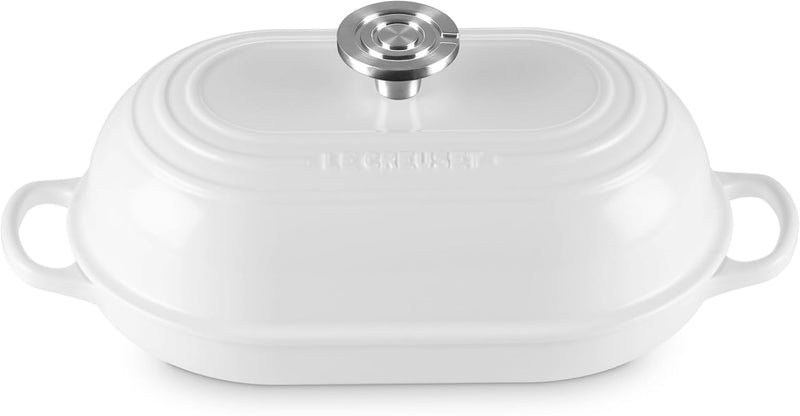 Le Creuset 11 1/2" (1 1/2 Qt.) Signature Enameled Cast Iron Oval Bread Oven w/Crucible SS Knob - White
