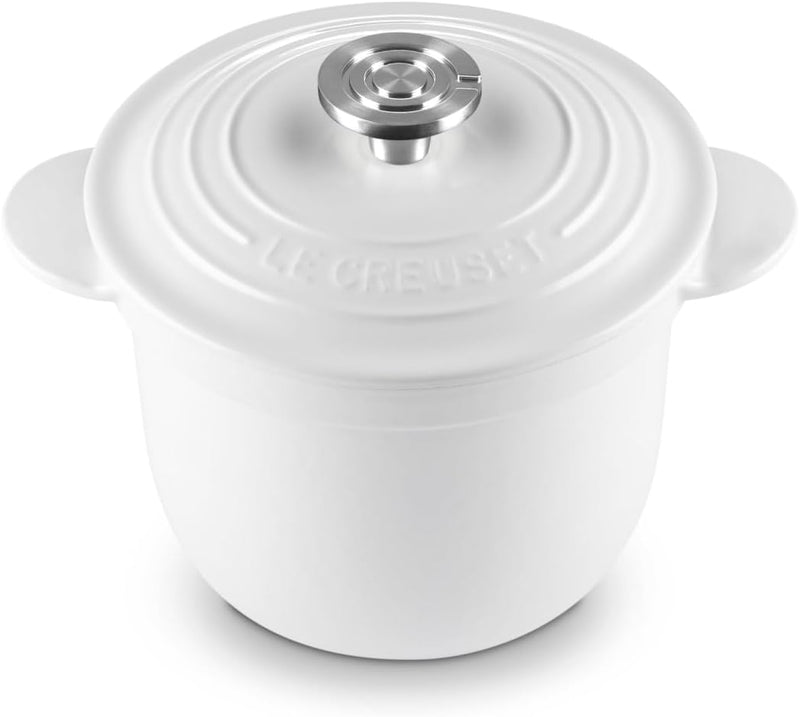Le Creuset 2 1/4 Qt. Rice Pot w/Crucible SS Knob & Stoneware Insert - White