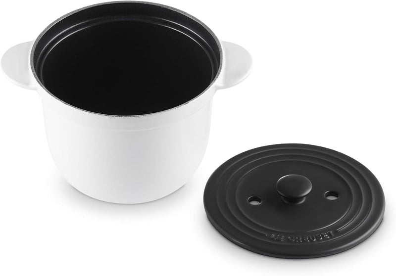Le Creuset 2 1/4 Qt. Rice Pot w/Crucible SS Knob & Stoneware Insert - White
