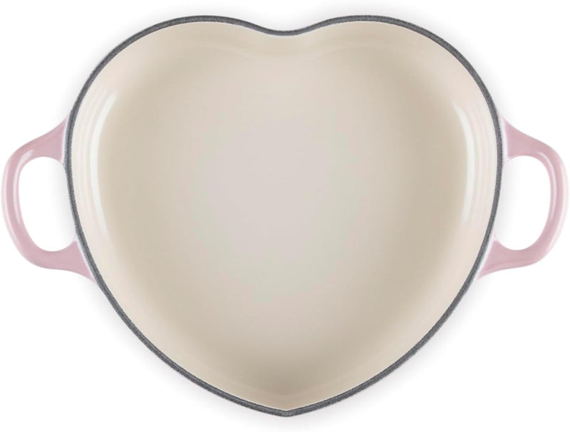 Le Creuset 1 1/4 Qt. Shallow Heart Cocotte w/Light Gold Heart Knob - Chiffon Pink