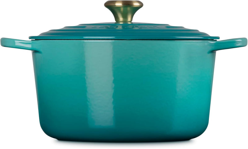 Le Creuset 6 1/2 Qt. Enameled Cast Iron Signature Deep Round Dutch Oven w/Light Gold Knob - Riviera