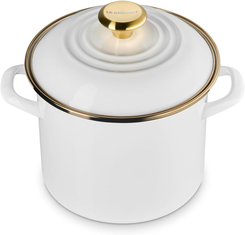Le Creuset 6 Qt. Traditional Stockpot w/Gold Knob - White