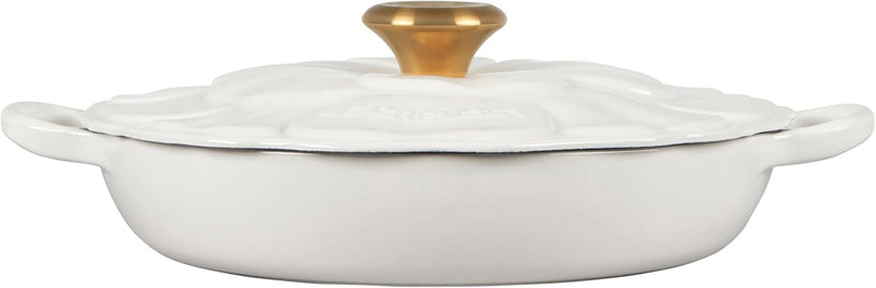 Le Creuset 2 1/4 Qt. Enameled Cast Iron Signature Petal Braiser w/Gold Knob - White