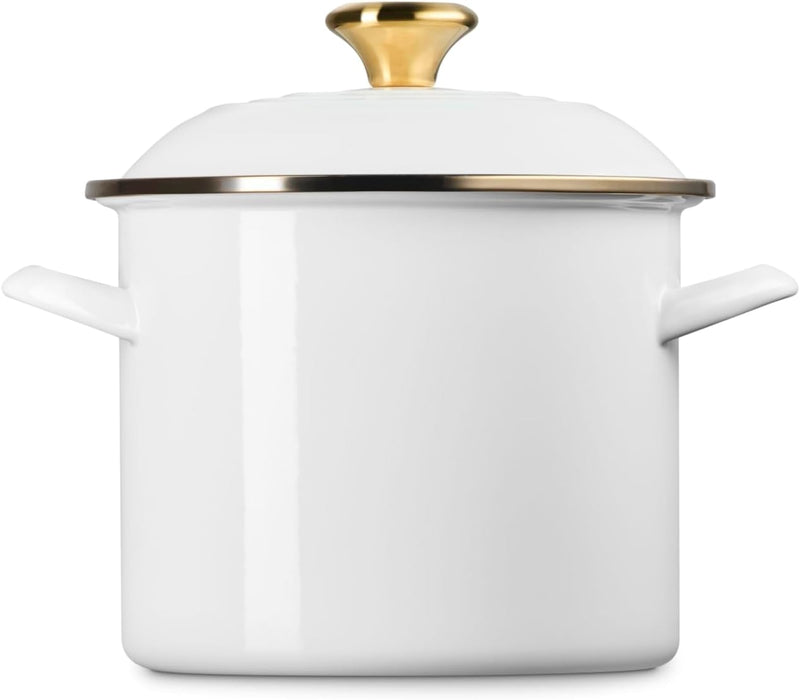 Le Creuset 6 Qt. Traditional Stockpot w/Gold Knob - White