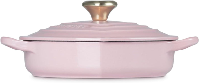 Le Creuset 1 1/4 Qt. Shallow Heart Cocotte w/Light Gold Heart Knob - Chiffon Pink