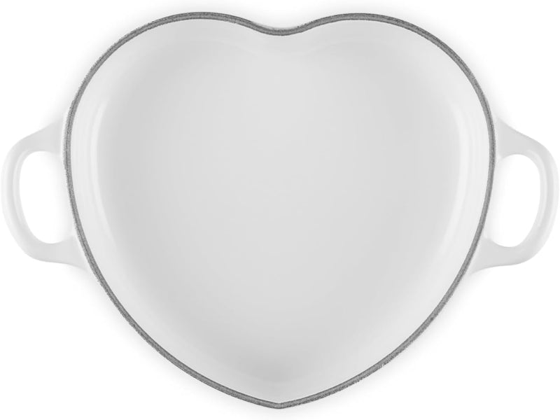 Le Creuset 1 1/4 Qt. Shallow Heart Cocotte w/Light Gold Heart Knob - White