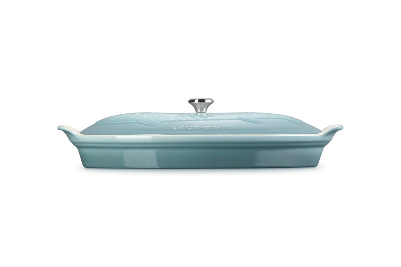 Le Creuset 1 7/10 Qt. Fish Baker w/Stainless Steel - Sea Salt