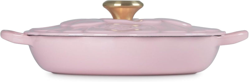Le Creuset 2 1/4 Qt. Enameled Cast Iron Signature Petal Braiser w/Light Gold Knob - Chiffon Pink