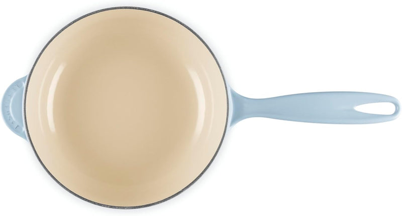 Le Creuset 2 1/4 Qt. Enameled Cast Iron Saucier w/Holly Embossed Lid & Gold Knob - Coastal Blue