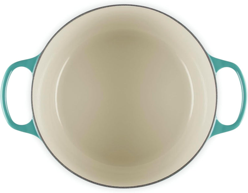Le Creuset 6 1/2 Qt. Enameled Cast Iron Signature Deep Round Dutch Oven w/Light Gold Knob - Riviera