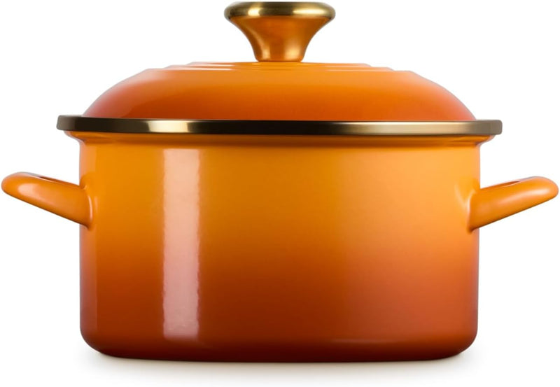 Le Creuset 3.8 Qt. Traditional Petite Stockpot w/Gold Accents - Persimmon