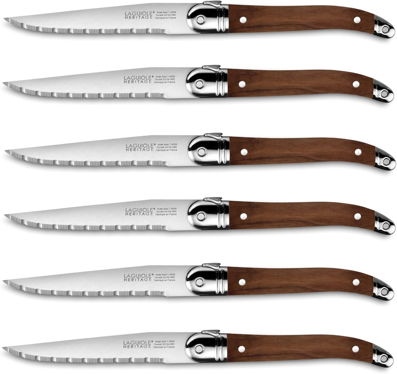 TB Laguiole Heritage 6 Pc. Steak Knife Set - Dark Wood Handle