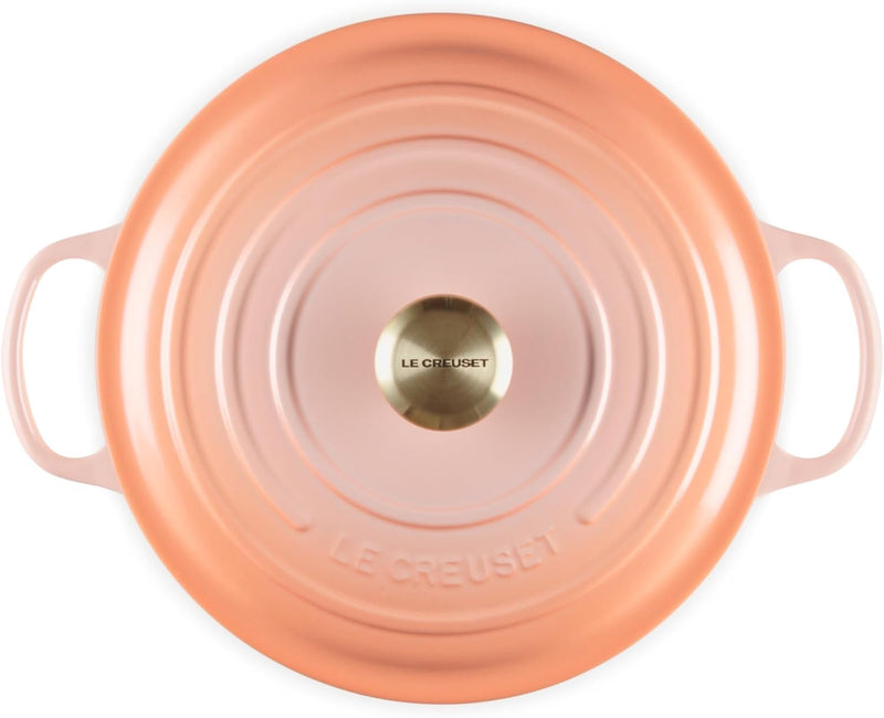 Le Creuset 6 3/4 Qt. Enameled Cast Iron Signature Round Wide Oven w/Gold Knob - Peche