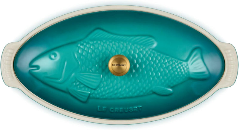 Le Creuset 1 7/10 Qt. Fish Baker w/Gold Knob - Riviera