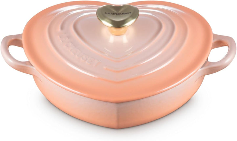 Le Creuset 1 1/4 Qt. Shallow Heart Cocotte w/Light Gold Heart Knob - Peche