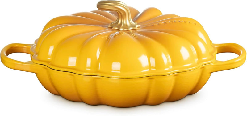 Le Creuset 2 3/4 Qt. Signature Enameled Cast Iron Figural Pumpkin Braiser w/Figural Gold Knob - Nectar