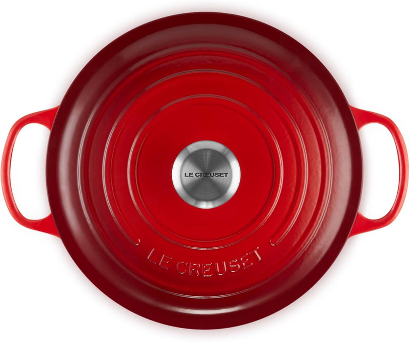 Le Creuset 6 1/2 Qt. Enameled Cast Iron Signature Deep Round Dutch Oven w/Stainless Steel Knob - Cerise