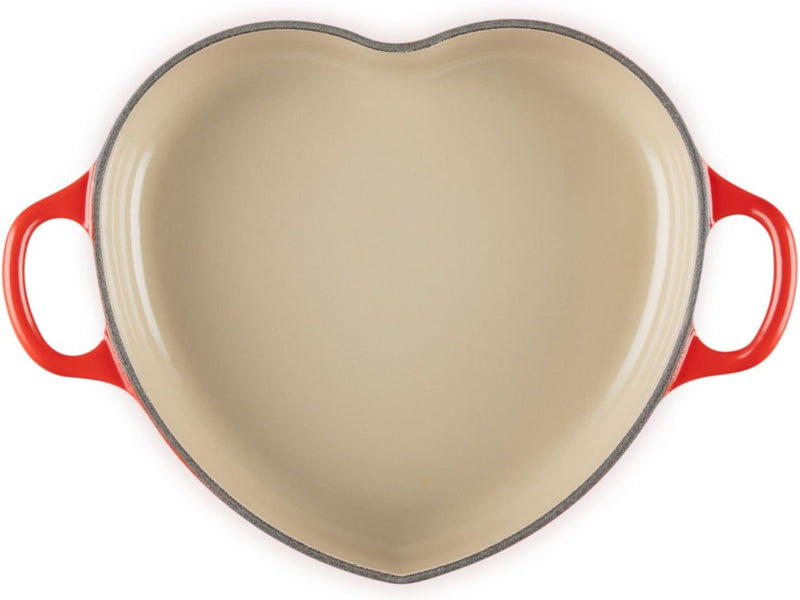Le Creuset 1 1/4 Qt. Shallow Heart Cocotte w/Light Gold Heart Knob - Cerise