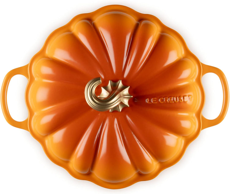 Le Creuset 4 Qt Figural Pumpkin Cocotte w/Gold Figural Knob - Persimmon