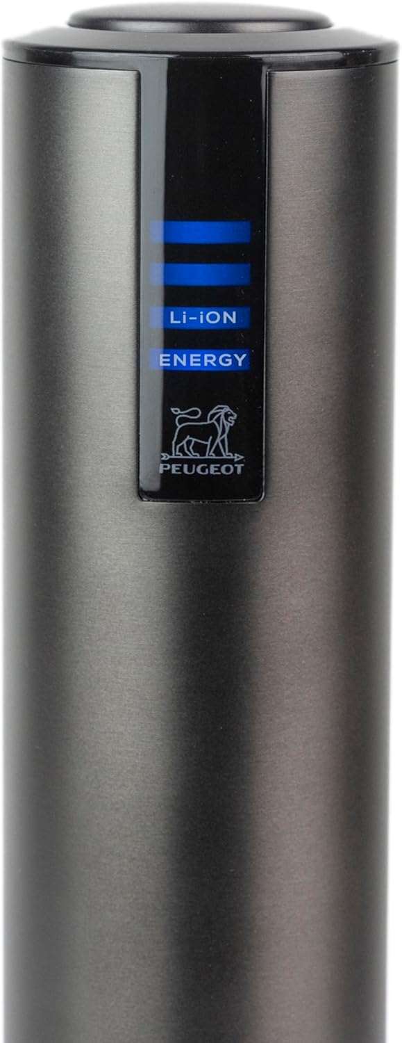 Peugeot Elis Touch Carbone Rechargeable Electric Corkscrew and Foil Cutter - Stainless Steel w/a Carbon Finish - 27cm/10.6"