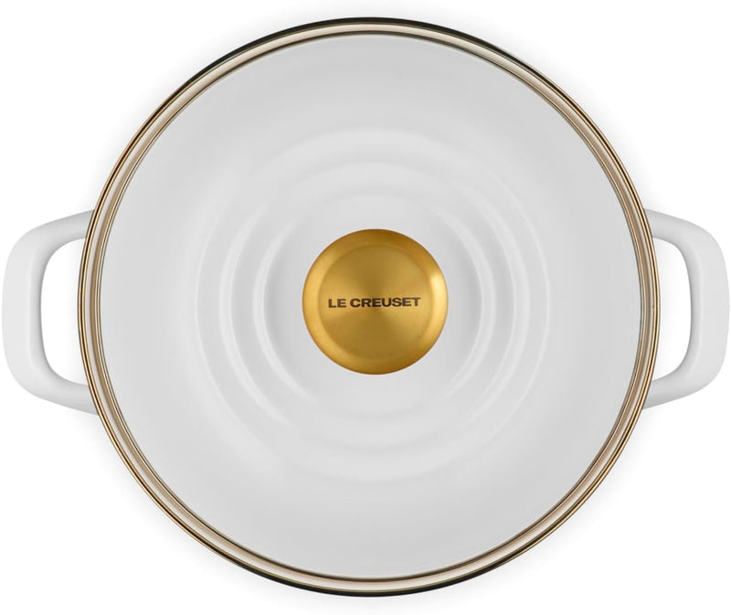 Le Creuset 6 Qt. Traditional Stockpot w/Gold Knob - White