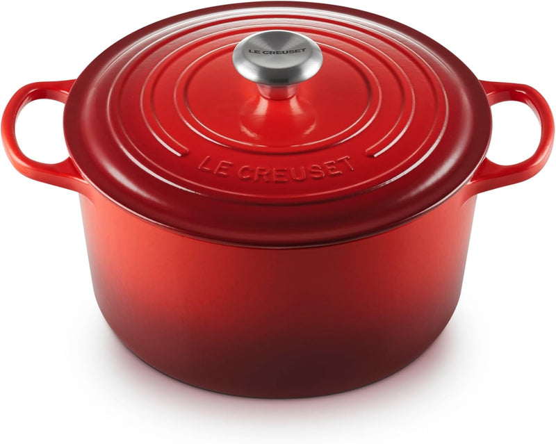 Le Creuset 6 1/2 Qt. Enameled Cast Iron Signature Deep Round Dutch Oven w/Stainless Steel Knob - Cerise