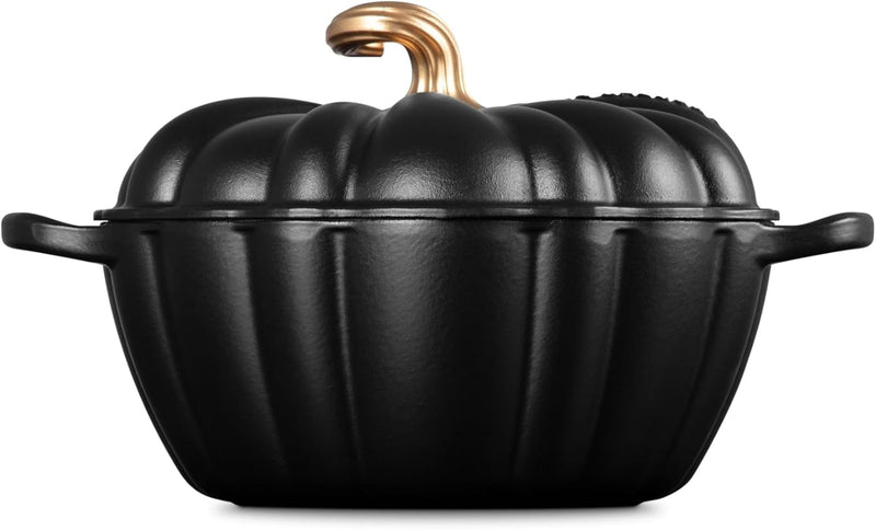 Le Creuset 4 Qt Figural Pumpkin Cocotte w/Gold Figural Knob - Licorice