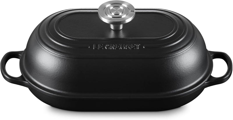 Le Creuset 11 1/2" (1 1/2 Qt.) Signature Enameled Cast Iron Oval Bread Oven w/Crucible SS Knob - Licorice
