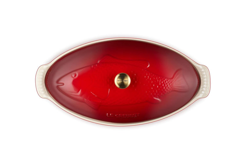 Le Creuset 1 7/10 Qt. Fish Baker w/Gold Knob - Cerise