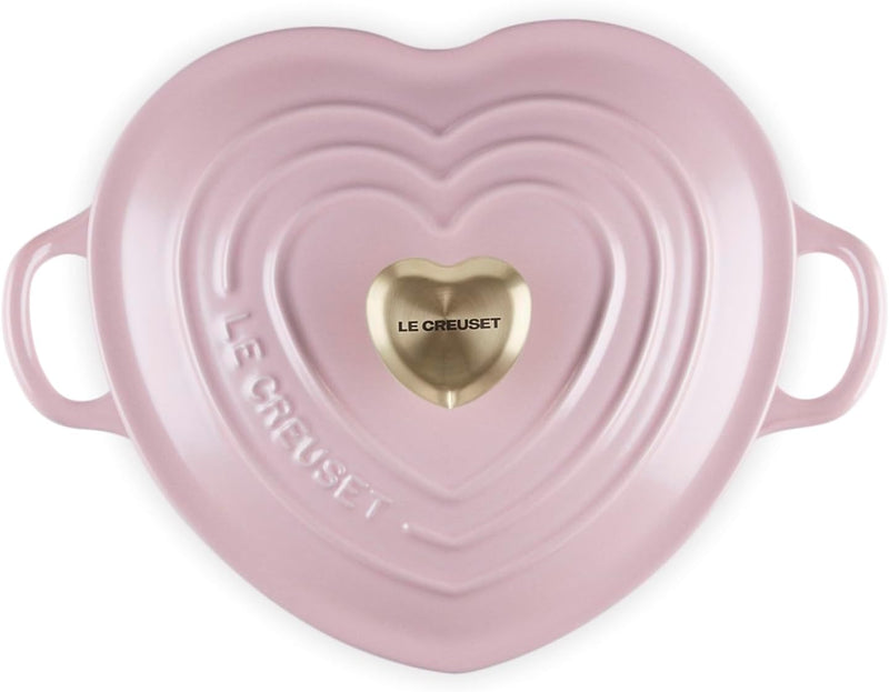 Le Creuset 1 1/4 Qt. Shallow Heart Cocotte w/Light Gold Heart Knob - Chiffon Pink