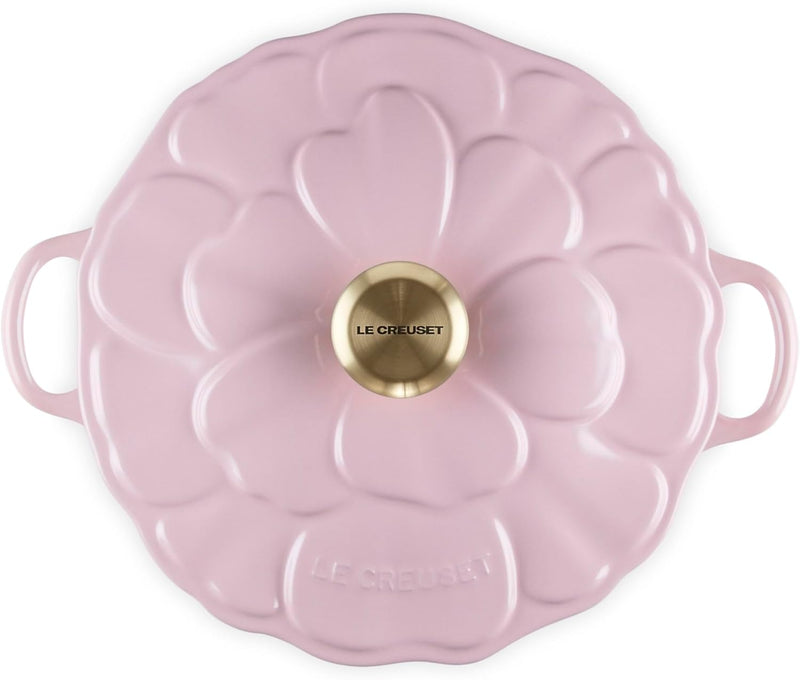 Le Creuset 2 1/4 Qt. Enameled Cast Iron Signature Petal Braiser w/Light Gold Knob - Chiffon Pink