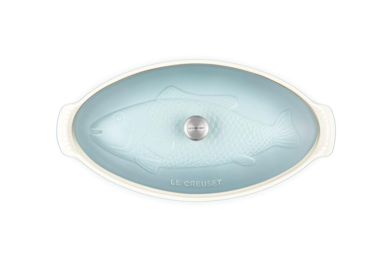 Le Creuset 1 7/10 Qt. Fish Baker w/Stainless Steel - Sea Salt