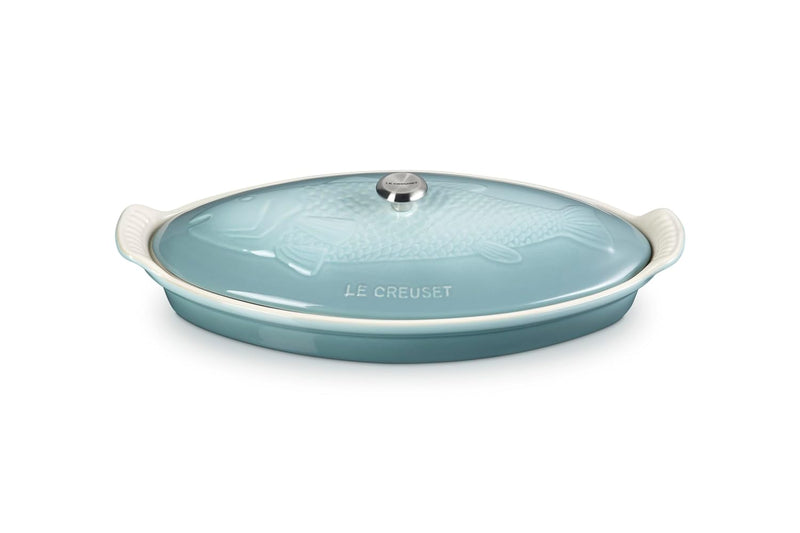 Le Creuset 1 7/10 Qt. Fish Baker w/Stainless Steel - Sea Salt