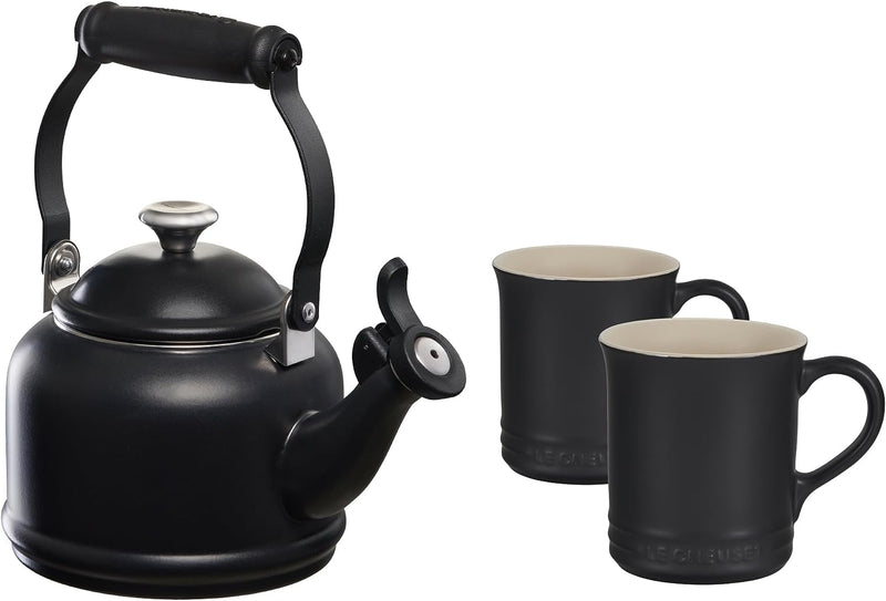 Le Creuset 1 1/4 Qt. Demi Kettle w/Stainless Steel Knob & (2) 14 oz. Mug Set - Licorice