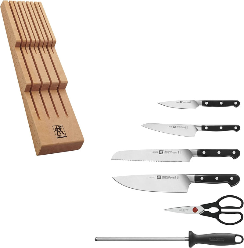 Henckels Zwilling Pro - 7 Pc. Knife Block Set w/In Drawer Knife Tray, Beechwood